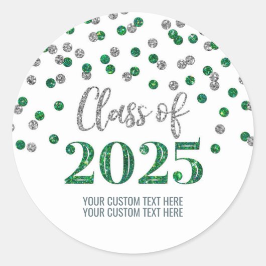 Silver Green Confetti Afstuderen 2025 Ronde Sticker (Voorkant)