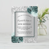 Silver green floral elegant jarig kaart (Staand voorkant)