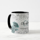 Silver green florals elegant monogram name mok (Voorkant links)