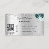 Silver green florals elegant QR-code Visitekaartje (Achterkant)
