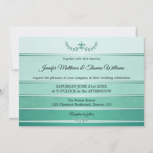 Silver Green Striped Ton sur Ton Wedding Kaart (Voorkant)