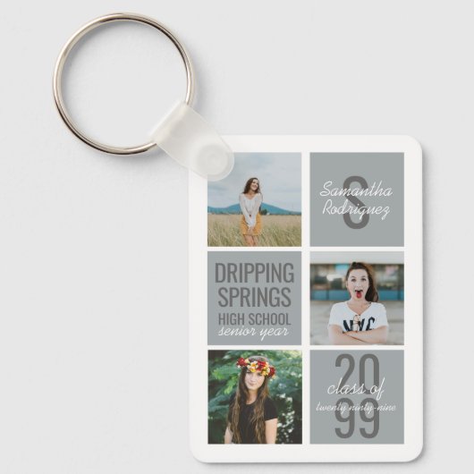 Silver Grey 4-Photo Fun Boxes Class Year Sleutelha Sleutelhanger (Voorkant)