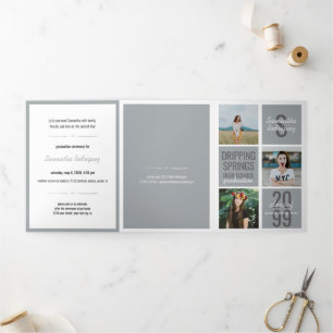 Silver Grey 5-Photo Fun Boxes Afstuderen Drieluik Uitnodiging