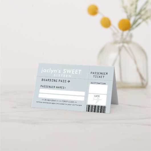 Silver Grey Airline Ticket Escort Place Card (Voorkant)