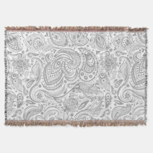 Silver Grey and White Floral Paisley Pattern Deken
