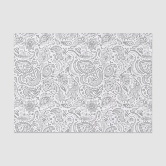Silver Grey and White Floral Paisley Pattern Tissuepapier (Voorkant)