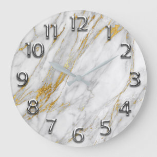 Silver Grey Arabic Numbers Gold Carrara Marble Grote Klok