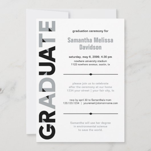 Silver Grey Big Bold Angle Cut Afstuderen Kaart (Achterkant)