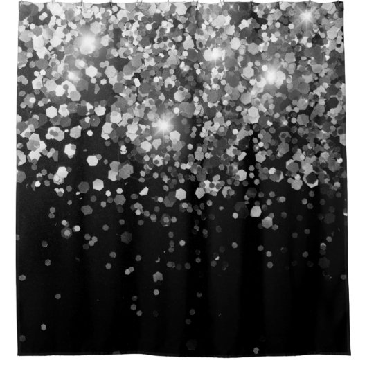 Silver Grey Black Glitter #3 (Faux Glitter) Douchegordijn (Voorkant)
