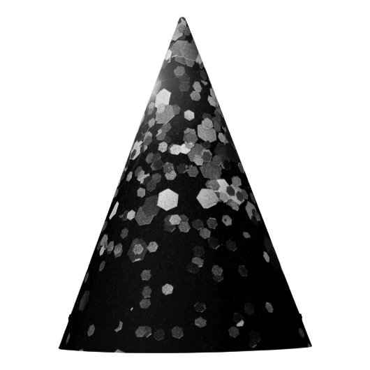 Silver Grey Black Glitter #3 (Faux Glitter) Feesthoedjes (Voorkant)