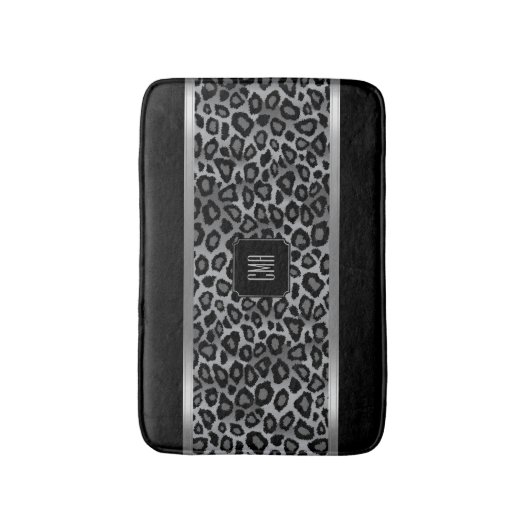 Silver Grey & Black Leopard Pattern - Monogram Badmat (Voorkant Verticaal)