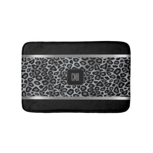 Silver Grey & Black Leopard Pattern - Monogram Badmat (Voorkant)