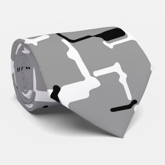 Silver Grey Black White - Abstract patroon Stropdas (Opgerold)