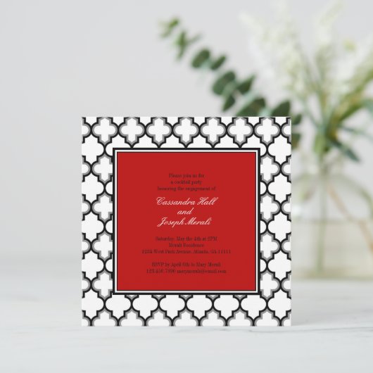 Silver Grey, Black & White Tuxedo Invitation, rood Kaart (Staand voorkant)