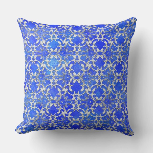 Silver Grey Blue Dansende Scroll Pattern Kussen (Voorkant)