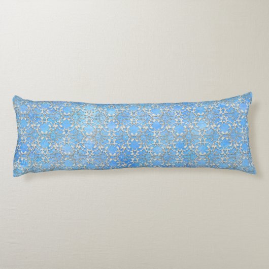 Silver Grey Blue Dansende Scroll Pattern Lichaamskussen (Achterkant)