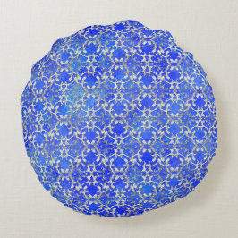 Silver Grey Blue Dansende Scroll Pattern Rond Kussen