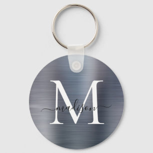 Silver Grey Borhed Metal Girly Script Monogram Sleutelhanger