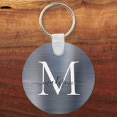 Silver Grey Borhed Metal Girly Script Monogram Sleutelhanger (Voorkant)