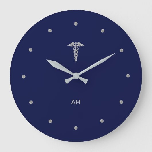 Silver Grey Caduceus op Navy Blue Grote Klok (Voorkant)