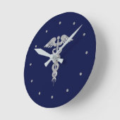 Silver Grey Caduceus op Navy Blue  Ronde Klok (Hoek)
