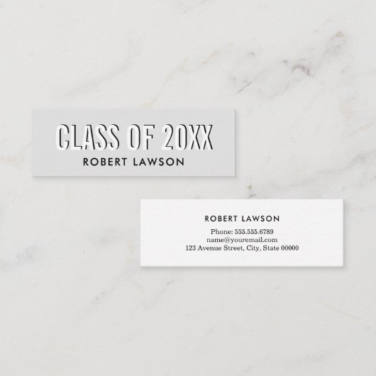 Silver Grey Chic Class Afstuderen Name Kaart Mini Visitekaartje (Voorkant / Achterkant)