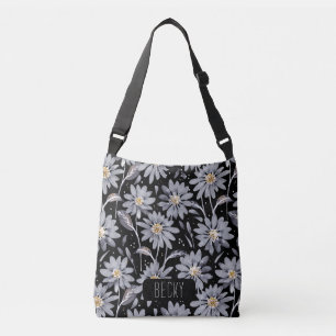 Silver Grey Daisies Personalized Canvas tas