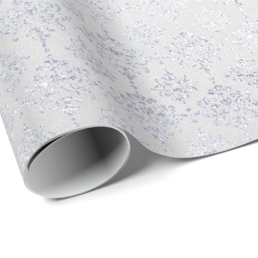 Silver Grey Damask Metallic Shiny Monochromatic Cadeaupapier (Rol Hoek)