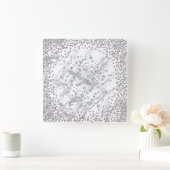 Silver Grey Diamond Crystals Marble White Strokes Vierkante Klok (Huis)