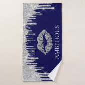 Silver Grey Drips Kiss Lips Nom AMBITIEUX (Serviette de bain)