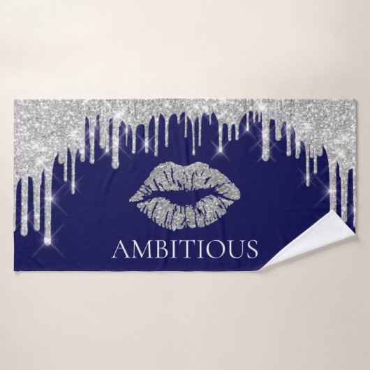 Silver Grey Drips Kiss Lips Nom AMBITIEUX (Serviette de bain)