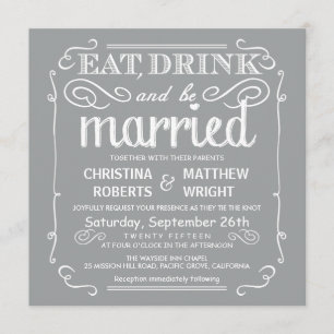 Silver Grey Eat Drink is huwelijksuitnodigingen Kaart