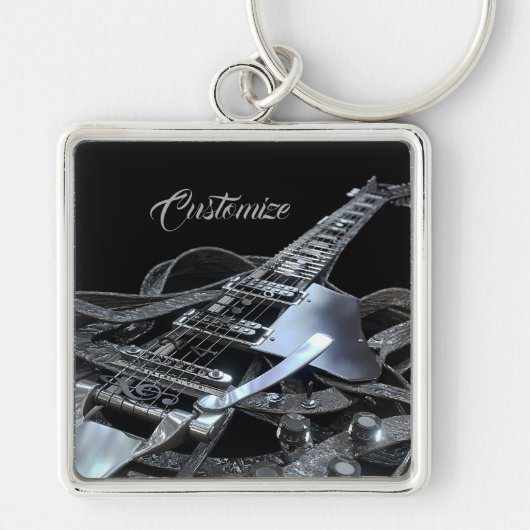 Silver Grey Electric Guitar Premium Sleutelhanger (Voorkant)
