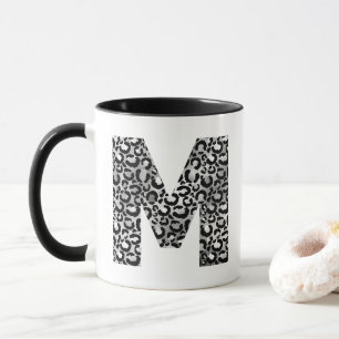 Silver Grey en Black Initiaal M Monogram Mok