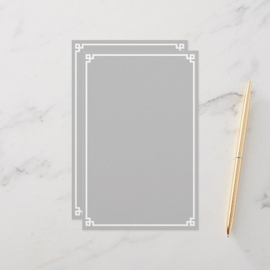 Silver Grey en White Greek Key Border Briefpapier (Voorkant / Achterkant in situ)