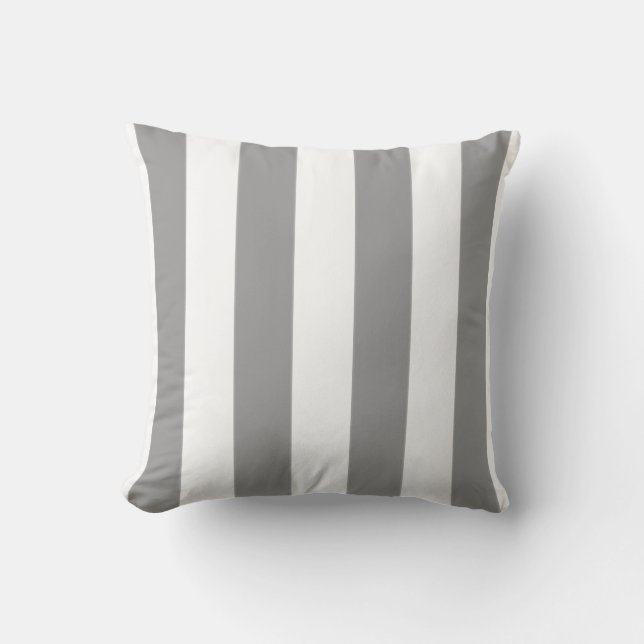 Silver Grey en White Striped Kussen (Voorkant)