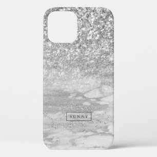 Silver-Grey Faux Glitter & Marble Ombre iPhone 12 Pro Hoesje