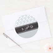 Silver Grey Fleur de lis Bruiloft Monogram Sticker (Envelop)