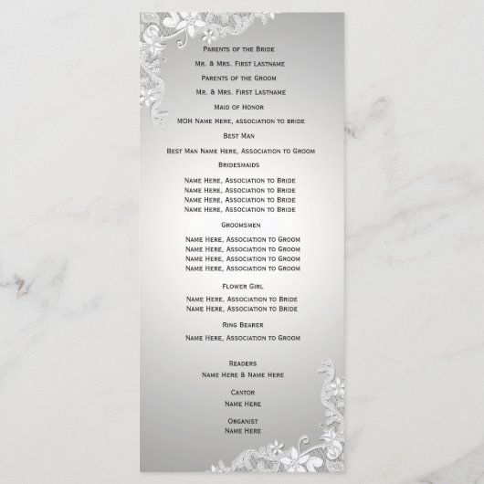 Silver Grey  Floral Lace Wedding Programme Programma (Achterkant)