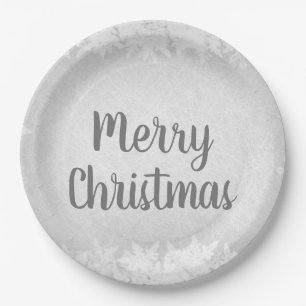 Silver Grey Frost Merry Kerstmis Papieren Bordje