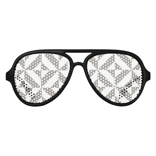 Silver Grey Geometric Deco Cube Pattern Aviator Zonnebril (Voorkant)