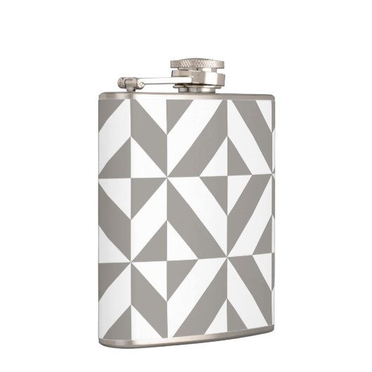 Silver Grey Geometric Deco Cube Pattern Heupfles (Rechts)