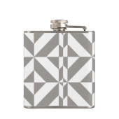 Silver Grey Geometric Deco Cube Pattern Heupfles (Achterkant)