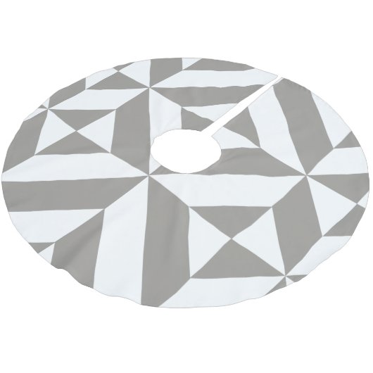 Silver Grey Geometric Deco Cube Pattern Kerstboom Rok (Gekanteld)