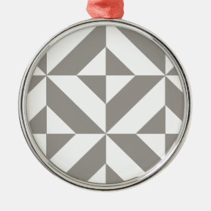 Silver Grey Geometric Deco Cube Pattern Metalen Ornament
