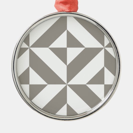 Silver Grey Geometric Deco Cube Pattern Metalen Ornament (Voorkant)