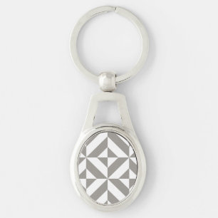 Silver Grey Geometric Deco Cube Pattern Sleutelhanger