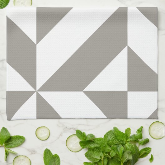 Silver Grey Geometric Deco Cube Pattern Theedoek (Gevouwen)