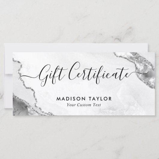 Silver Grey Glitter Agaat Certificaat Gift Kaart (Voorkant)