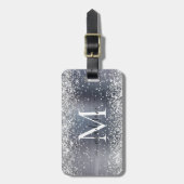 Silver Grey Glitter Brushed Metal Monogram Script Bagagelabel (Voorkant verticaal)